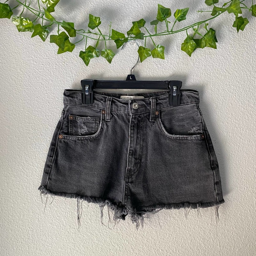 Free People Black Distressed Denim Cutoff Shorts size 25